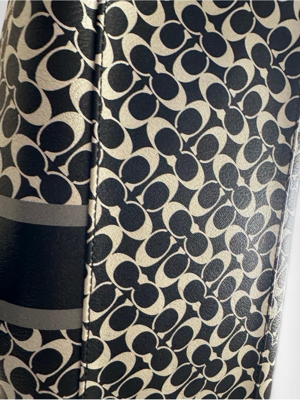 Coach Black & White Signature Canvas Tote with Chain Detail - Picture 4 of 8